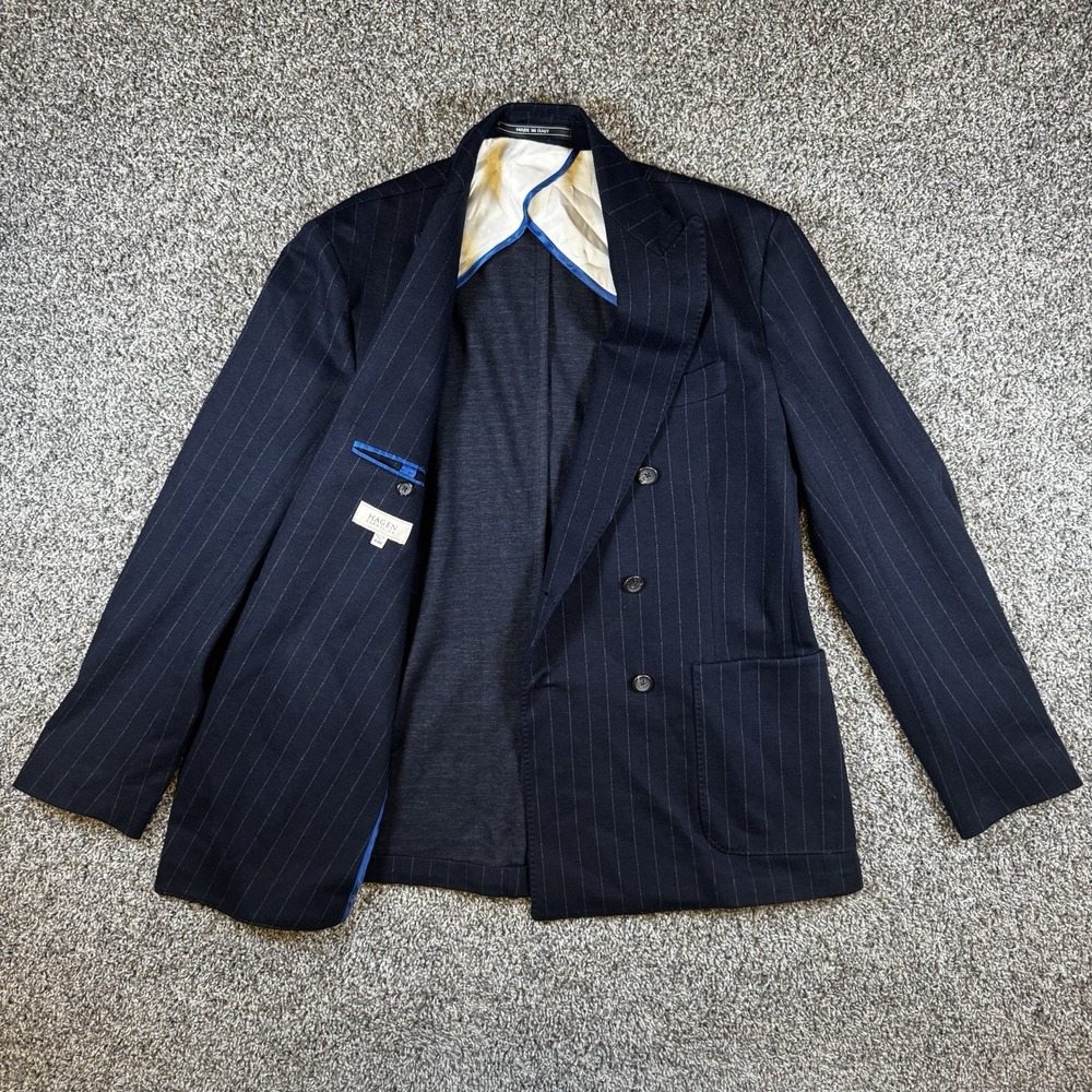 Hagen Carmel Men's 44 Navy Chalkstripe Double Breasted Sport Coat Blazer Italian